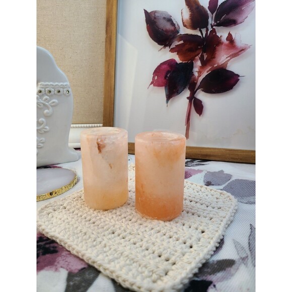 Himalayan Salt Shot Glasses Set of 2 Natural Pink Salt 3" Barware Wellness Gift - Picture 2 of 4